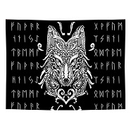 Polyester Viking Wolf Wall Hanging Tapestry, Rectangle Meditation Runes Tapestry for Bedroom Living Room Decoration, Black, 1500x1300mm(WOLF-PW0001-43A)