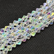 Imitate Austrian Crystal Electroplate Bicone Glass Bead Strands, AB Color Plated, Grade AA, Faceted, AB Color Plated, 4x4mm, Hole: 1mm, about 93~95pcs/strand, 14 inch(GLAA-F029-4x4mm-A01)
