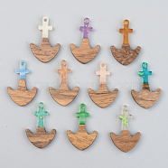 Resin & Walnut Wood Pendants, Anchor, Mixed Color, 28x18x3mm, Hole: 2mm(RESI-S389-061B)
