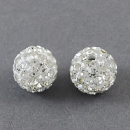 Pave Disco Ball Beads, Polymer Clay Rhinestone Beads, Round, Crystal, 12mm, Hole: 2mm(X-RB-A180-12mm-4)