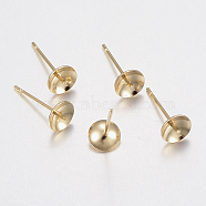 304 Stainless Steel Stud Earring Findings, Golden, 14x6mm, Pin: 0.8mm(STAS-H436-25-6mm)