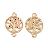 Alloy Enamel Connector Charms, Flat Round Tree Links with Evil Eye, Light Gold, Nickel, Pink, 23.5x16.5x2mm, Hole: 2mm(FIND-H039-19KCG-A)