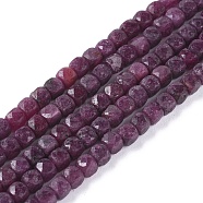 Natural Ruby Beads Strands, Faceted, Cube, 3.5~4x3.5~4x3.5~4mm, Hole: 0.6~0.8mm, about 98~105pcs/strand, 15.35 inch(39cm)(G-L537-018B)