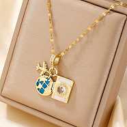 Exquisite 3D Cute Travel Brass Colorful Enamel Plane & Luggage & Camera Pendant Necklaces for Everyday Wear, Golden, 15.75 inch(40cm)(FK9091-2)