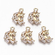 Brass Micro Pave Cubic Zirconia Pendants, Light Gold, Long-Lasting Plated, Cadmium Free & Lead Free, Ox Head, Clear, 16x12x2.5mm, Hole: 1.6mm(X-KK-S359-043-RS)