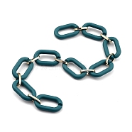 Handmade Acrylic Cable Chains, with Aluminum Links, for Jewelry Making, Oval, Light Gold, Teal, Links: 27x16.5x4mm and 15x7.5x2mm, 39.37 inch(1m)strand (AJEW-JB00713-01)