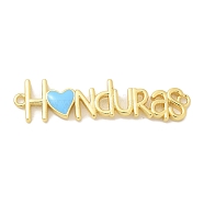 Brass Enamel Word Honduras Connector Charms, Rack Plating, Long-Lasting Plated, Lead Free & Cadmium Free, Deep Sky Blue, Real 18K Gold Plated, 10x39.5x3mm, Hole: 1.6mm(KK-K293-39G)