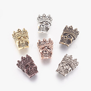 Tibetan Style Alloy Beads, Skull with Crown, Mixed Color, 16x12x6mm, Hole: 2mm(X-TIBEB-L002-05)