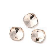 Glass Rhinestone Cabochons, Point Back & Back Plated, Faceted, Square, Light Peach, 7x7x3mm(RGLA-P037-07B-D261)