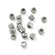 Rack Plated Brass Beads, Long-Lasting Plated, Lead Free & Nickel Free & Cadmium Free, Round with Textured, Platinum, 2.5x2.5mm, Hole: 0.9mm(KK-T071-07P-01)