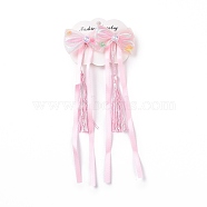 Bowknot Long Ribbon Alligator Hair Clip, with Random Color Tassels, Hanfu Hair Accessories for Teens Girls Gifts, Pink, 213~220x57~60x15~16mm, 2pcs/card(PHAR-D013-03A)