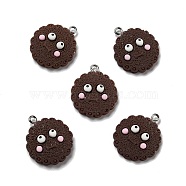 Opaque Resin Pendants, with Platinum Tone Iron Loops, Imitation Food, Biscuits with Face, Coconut Brown, 25x21.5x6mm, Hole: 2mm(RESI-D055-065P)