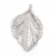 304 Stainless Steel Bigs Pendants, Leaf Charm, Stainless Steel Color, 62x40x4mm, Hole: 2mm(STAS-B031-15P)