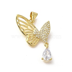 Brass Micro Pave Clear Cubic Zirconia Pendants, Butterfly Charms, Real 18K Gold Plated, 29.5x18.5x4mm, Hole: 4x3mm(KK-M297-01G)