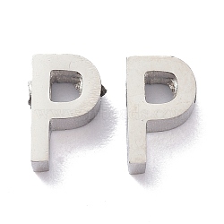 Tarnish Resistant 304 Stainless Steel Charms, Alphabet, Stainless Steel Color, Letter.P, 8x5x3mm, Hole: 1.8mm(STAS-K216-41P-P)