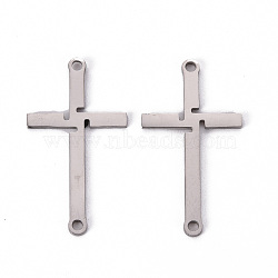 Non-Tarnish 201 Stainless Steel Link Connectors, Laser Cut, Cross, Stainless Steel Color, 26x14x1mm, Hole: 1.4mm(X-STAS-S110-087P)