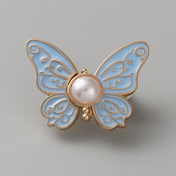 Butterfly Shape Alloy Enamel Adjustable Jean Button Pins, Waist Tightener, Sewing Fasteners for Garment Accessories, with Resin Imitation Pearl, Light Sky Blue, 24.5x34x14mm(FIND-WH0609-81KCG-05)