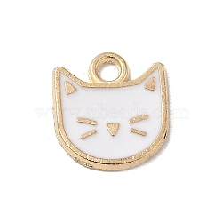 Rack Plating Alloy Enamel Charms, Cadmium Free & Lead Free, Light Gold, Cat Shape Charm, White, 14.5x13x1mm, Hole: 2.5mm(ENAM-P254-03KCG-03)