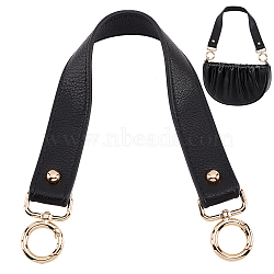 Litchi Grain Leather Bag Handles, with Alloy Spring Gate Rings, Black, 39x2.7x0.4cm(FIND-WH0127-82A)