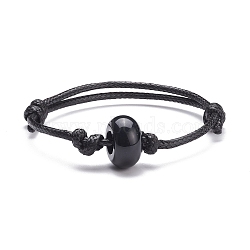 Natural Black Agate(Dyed & Heated) Disc Beaded Cord Bracelet, Gemstone Adjustable Friendship Bracelet for Women, Inner Diameter: 2-1/4~3-1/8 inch(5.8~8cm)(BJEW-JB07686-03)