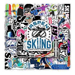 Skiing Theme Waterproof PVC Adhesive Stickers, for Suitcase, Skateboard, Refrigerator, Helmet, Mobile Phone Shell, Notebooks, Mixed Color, 55~85mm, 50pcs/set(STIC-PW0014-001)