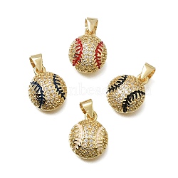 Brass Micro Pave Clear Cubic Zirconia Charms, with Enamel, Baseball Charms, Mixed Color, Real 18K Gold Plated, 13.5x11x5.5mm, Hole: 4x3.5mm(CU-CBA108A-05G)