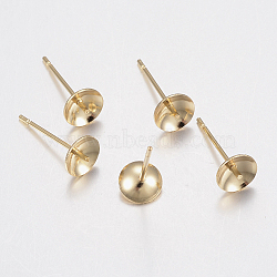 304 Stainless Steel Stud Earring Findings, Real 18K Gold Plated, 14x6mm, Pin: 0.8mm(STAS-H436-25-6mm)