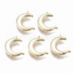 Brass Multi-Strand Links, with Shell, Moon, Nickel Free, Real 18K Gold Plated, 15x11x2mm, Hole: 1mm(KK-R114-10-NF)