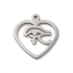 201 Stainless Steel Pendants, Laser Cut, Stainless Steel Color, Heart Charm, Eye, 15x14x1mm, Hole: 1mm(STAS-E206-06P-03)