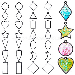 14Pcs 14 Styles Geometric Alloy Open Back Bezel Pendants, for DIY UV Resin, Epoxy Resin, Pressed Flower Jewelry, Mixed Shapes, Black, 28~48x19.5~44x2.8~3mm, Hole: 2.5~3mm, Inner Diameter: 20~41x12.5~40mm, 1pc/style(FIND-WH0290-90EB)