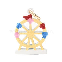 Printed Brass Pendants, Golden, Ferris Wheel Charms, 20.5x14.5x3.5mm, Hole: 3.5mm(KK-CBA05A5-01G-02)