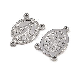 Tarnish Resistant 304 Stainless Steel Chandelier Component Links, 3 Loop Connectors, Rosary Center Pieces, Oval with Virgin Mary, Stainless Steel Color, 20x14x2mm, Hole: 2mm(STAS-S047-053)