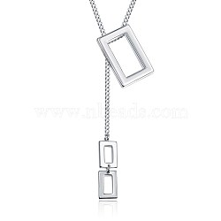 Brass Lariat Necklaces, Rectangle, Silver Color Plated, Rectangle: 22x13mm & 9x5mm(NJEW-BB35265-S)