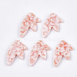 Cellulose Acetate(Resin) Pendants, Leaf, Light Salmon, 30x16x2.5mm, Hole: 1.2mm(KY-T008-05B)