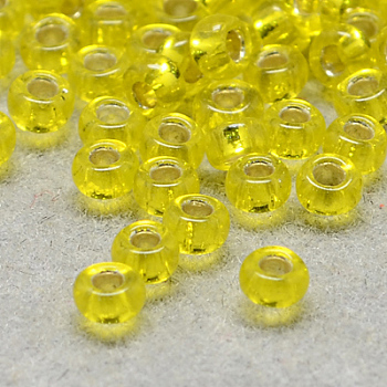 6/0 Grade A Round Glass Seed Beads, Silver Lined, Yellow, 6/0, 4x3mm, Hole: 1mm, about 4500pcs/pound