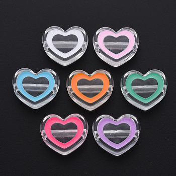 Transparent Enamel Acrylic Beads, Heart, Mixed Color, 19x22x8mm, Hole: 3mm