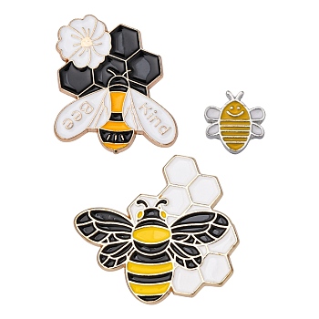 3Pcs 3 Style Bee Kind Enamel Pin, Cute Insect Zinc Alloy Enamel Brooches for Backpack Clothes, Mixed Color, 15~32x14~35x2mm, Pin: 1mm, 1pc/style