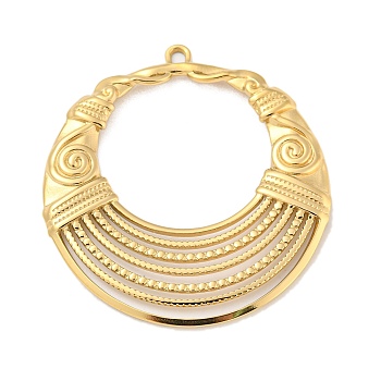 304 Stainless Steel Pendants, Round Ring Charm, Real 14K Gold Plated, 42x38.5x2.5mm, Hole: 3x2mm
