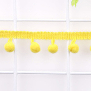 Polyester Pom Pom Ball Ribbons, Yellow, 3/4 inch(19mm), Pendant: 10mm in diameter