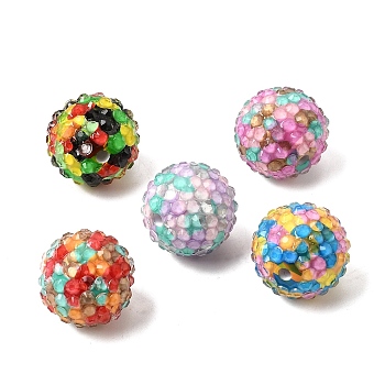 Opaque Acrylic & Resin Rhinestone Beads, Round, Mixed Color, 20x18~18.5mm, Hole: 2.5mm