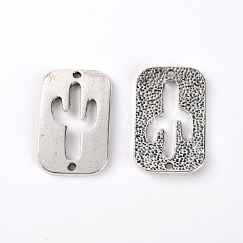 Alloy Links Connectors, Rectangle & Cactus, Platinum, 32x20x2mm, Hole: 2mm