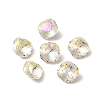 K9 Glass Rhinestone Cabochons, Pointed Back & Back Plated, Faceted, Square, Citrine, 10x10x6mm