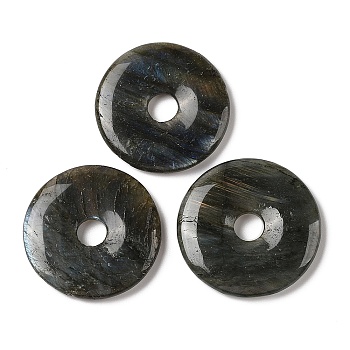 Natural Labradorite Pendants, Donut/Pi Disc Charms, 39x6mm, Hole: 6mm