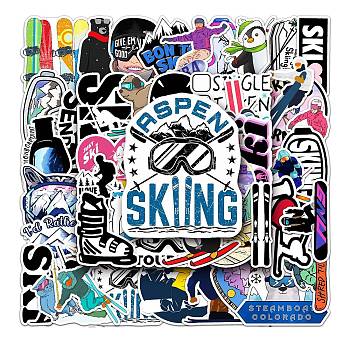 Skiing Theme Waterproof PVC Adhesive Stickers, for Suitcase, Skateboard, Refrigerator, Helmet, Mobile Phone Shell, Notebooks, Mixed Color, 55~85mm, 50pcs/set
