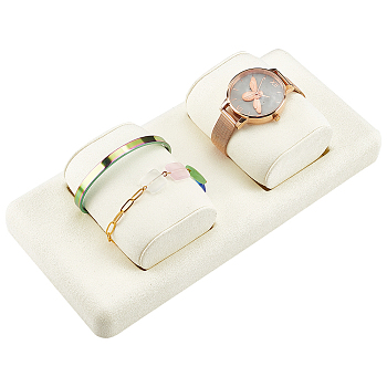 2-Slot Microfiber Bracelet Jewellery Display Stands, with Pillows, Rectangle, Floral White, 24.2x11.1x5.6cm