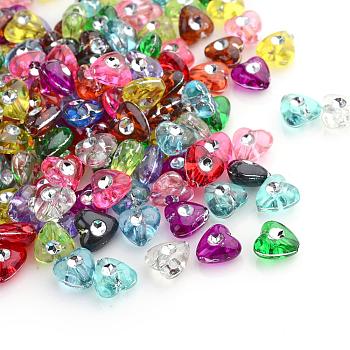 Plating Transparent Acrylic Beads, Silver Metal Enlaced, Heart, Mixed Color, 8x8x4.5mm, Hole: 1mm, about 3300pcs/500g