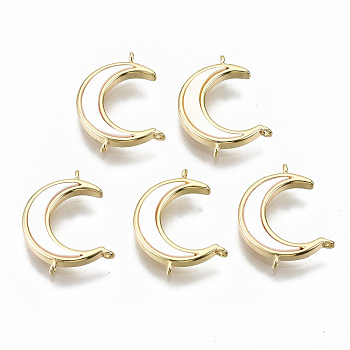 Brass Multi-Strand Links, with Shell, Moon, Nickel Free, Real 18K Gold Plated, 15x11x2mm, Hole: 1mm
