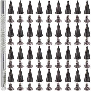 Zinc Alloy Rivets, with Screw and High Carbon Steel Puncher, for Purse Handbag Shoes Punk Rock Leather Craft Clothes Belt, Gunmetal, 12x6mm, 100pcs