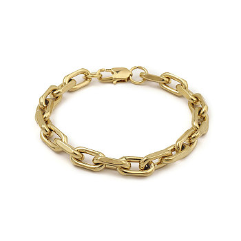 201 Stainless Steel Oval Link Chain Bracelets for Men, Golden, 8-5/8 inch(22cm), Wide: 8mm