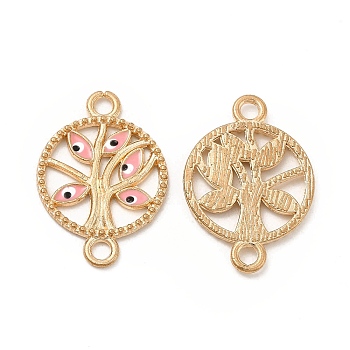 Alloy Enamel Connector Charms, Flat Round Tree Links with Evil Eye, Light Gold, Nickel, Pink, 23.5x16.5x2mm, Hole: 2mm